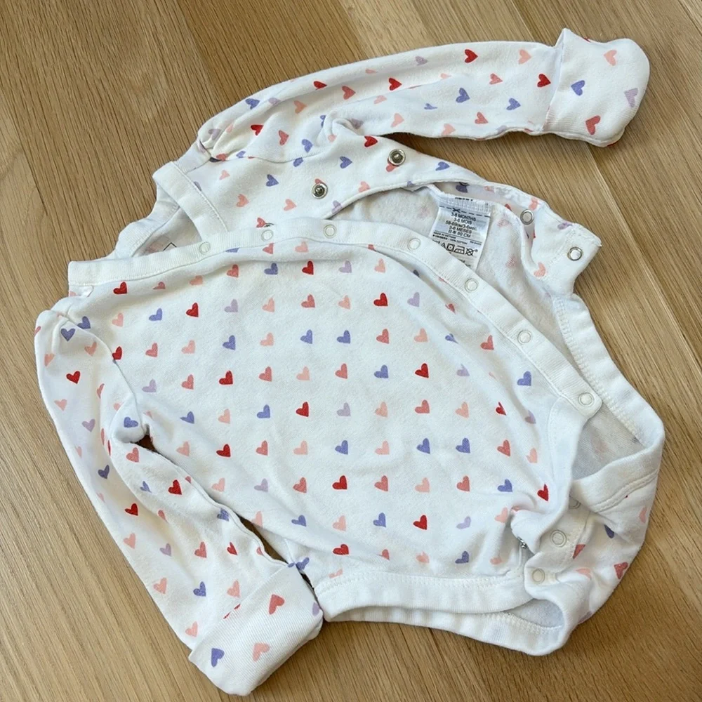 Baby GAP Long-Sleeve Cotton Bodysuit with Red, Pink and Purple Hearts